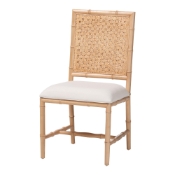 bali & pari Sandy Dining Chair - Crafted Wood and Natural Rattan Side Chair with Bamboo Motif and Upholstered Seat